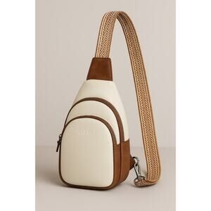 CLUCI Cream & Brown Sling Crossbody Bag with Patterned Strap